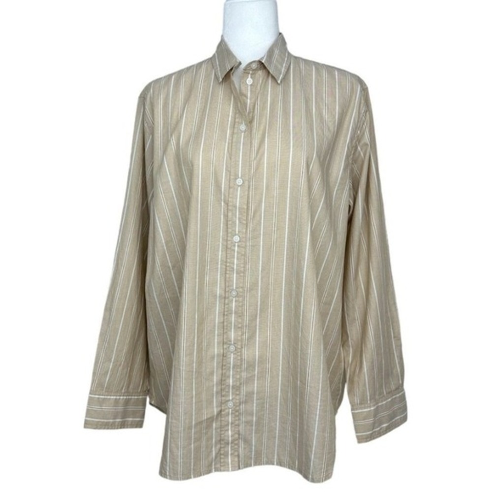 Everlane Women Silky Organic Cotton Relaxed Tan White Striped Shirt 16 NWT